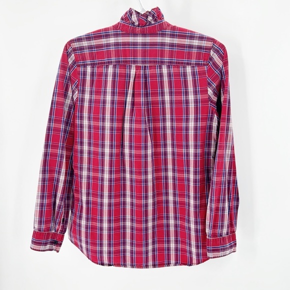 GAP boyfriend fitted shirt red plaid ruffled accented collar preppy chic classic - Picture 8 of 8